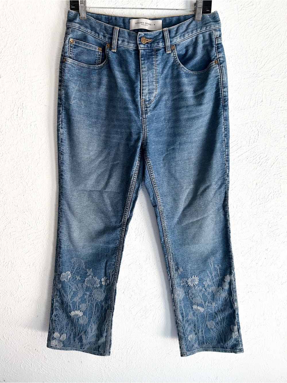 Golden Goose Deryn Floral Jacquard Straight Leg Jeans Medium Wash Denim Size 29